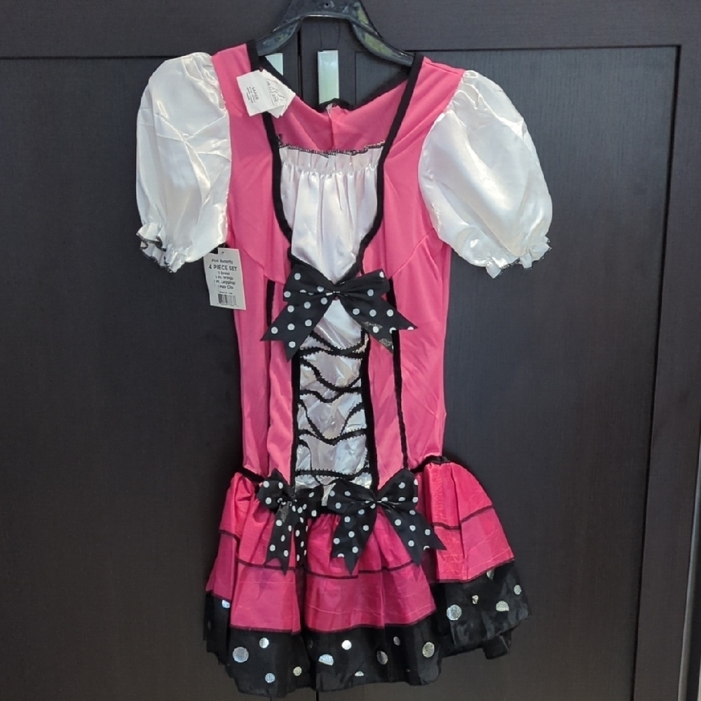Girls Pink Butterfly Pink Costume with Polka Dot Accents - Size 8 NWT